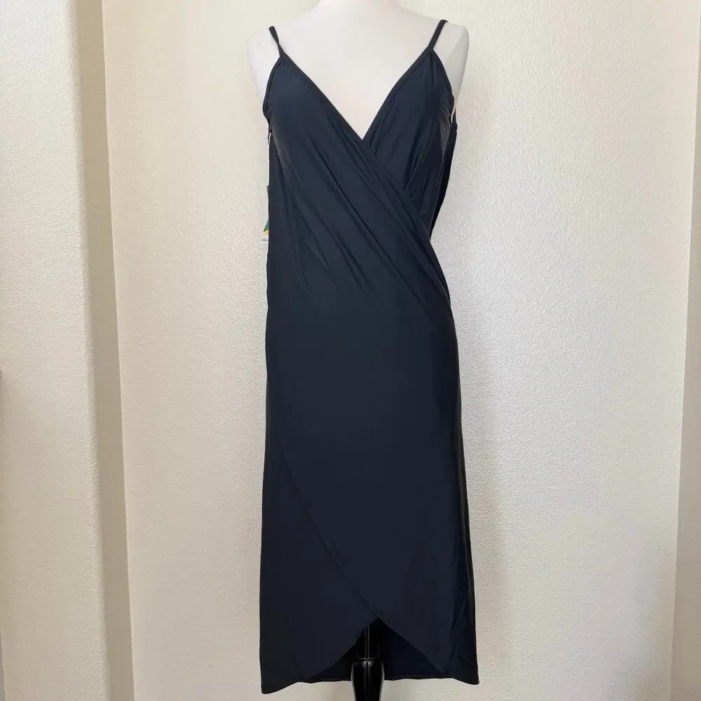 Halara Spaghetti Strap Crossover Cover Up Wrap InstantCool Dress-UPF50+ black